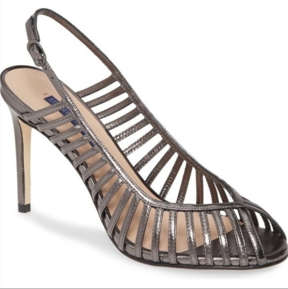 NEW Stuart Weitzman Olive Metallic Gray Heels